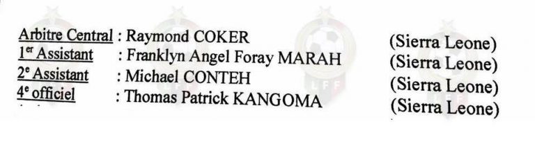 طاقم تحكيم سيراليوني لإداراة مباراة بوركينا فاسو – ليبيا للشباب