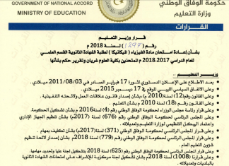 وزارة التعليم: تقرر إعادة امتحانات لبعض المواد لطلبة الشهادة الثانوية بغريان وقصر الأخيار