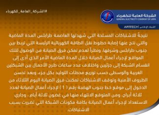 العامة للكهرباء: دخول فرق الصيانة للمواقع المتضررة جنوب طرابلس