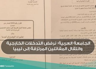 الجامعة العربية: نرفض التدخلات الخارجية وانتقال المقاتلين المرتزقة إلى ليبيا