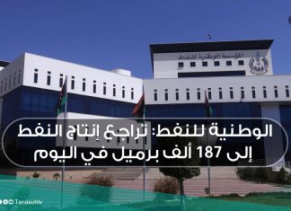 الوطنية للنفط: تراجع إنتاج النفط إلى 187 ألف برميل في اليوم