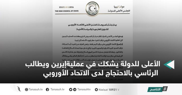 الأعلى للدولة يشكك في عمليةإيرين ويطالب الرئاسي بالاحتجاج لدى الاتحاد الأوروبي