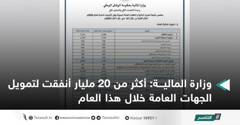 وزارة المالية: أكثر من 20 مليار أنفقت لتمويل الجهات العامة خلال هذا العام