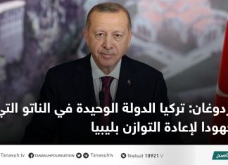 أردوغان: تركيا الدولة الوحيدة في الناتو التي تبذل جهودا لإعادة التوازن بليبيا
