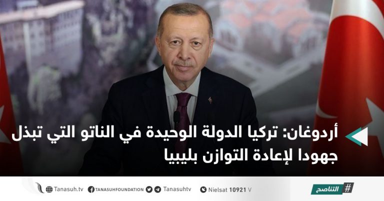 أردوغان: تركيا الدولة الوحيدة في الناتو التي تبذل جهودا لإعادة التوازن بليبيا