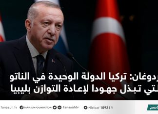 أردوغان: تركيا الدولة الوحيدة في الناتو التي تبذل جهودا لإعادة التوازن بليبيا