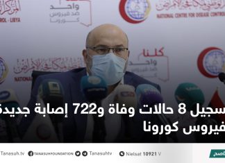 تسجيل 8 حالات وفاة و722 إصابة جديدة بفيروس كورونا