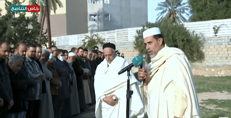 خاص التناصح | كلمة تأبين من الشيخ علي محمد حمودة في جنازة الشيخ محمد عبدالله جبعور اليوم السبت بمقبرة أبوعليم بمصراتة 