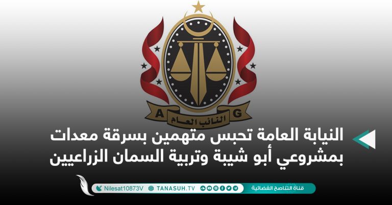 النيابة العامة تحبس متهمين بسرقة معدات بمشروعي أبو شيبة وتربية السمان الزراعيين