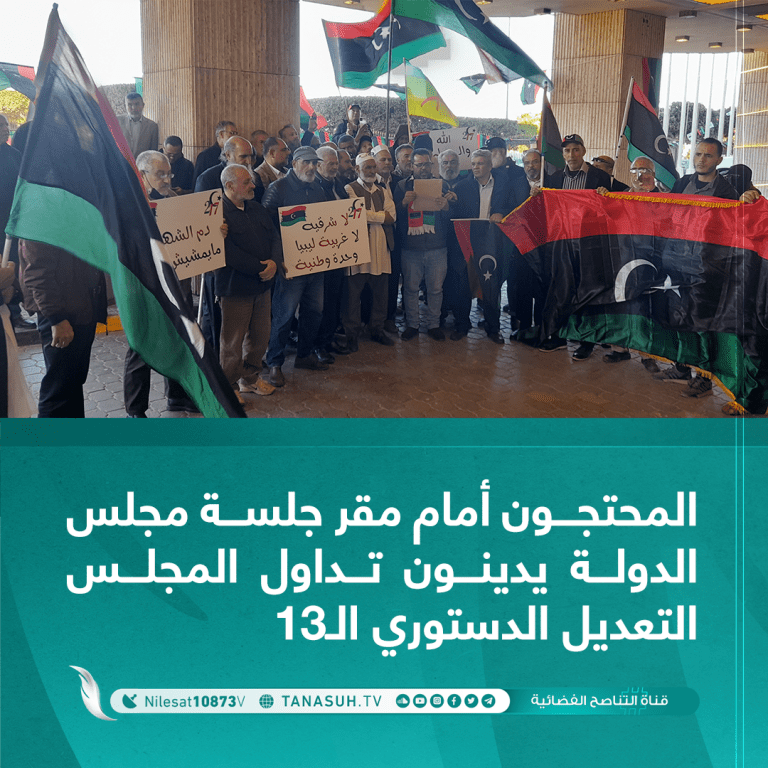 المحتجون أمام مقر جلسة مجلس الدولة يدينون تداول المجلس التعديل الدستوري الـ13