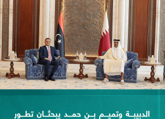 الدبيبه و تميم بن حمد يبحثان تطور الأوضاع السياسية المشتركة بين البلدين