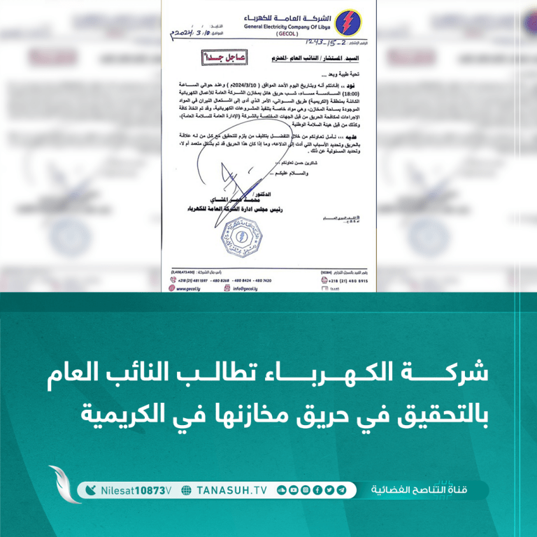 شركة الكهرباء تطالب النائب العام بالتحقيق في حريق مخازنها في الكريمية