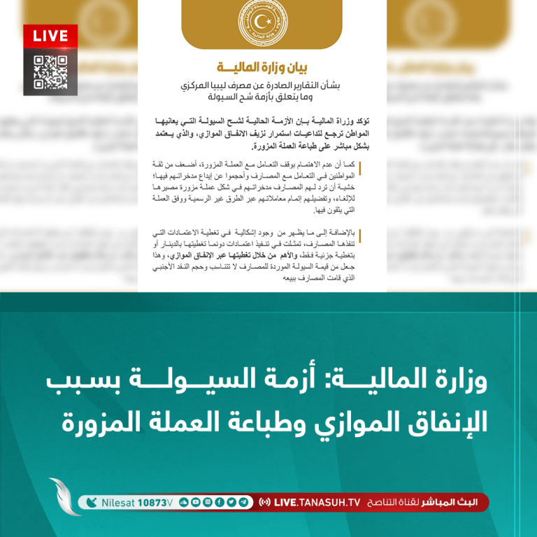 وزارة المالية: أزمة السيولة بسبب الإنفاق الموازي وطباعة العملة المزورة