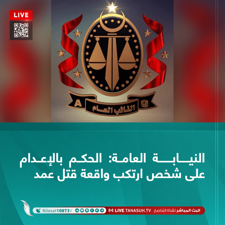 النيابة العامة : الحكم بالإعدام على شخص ارتكب واقعة قتل عمد